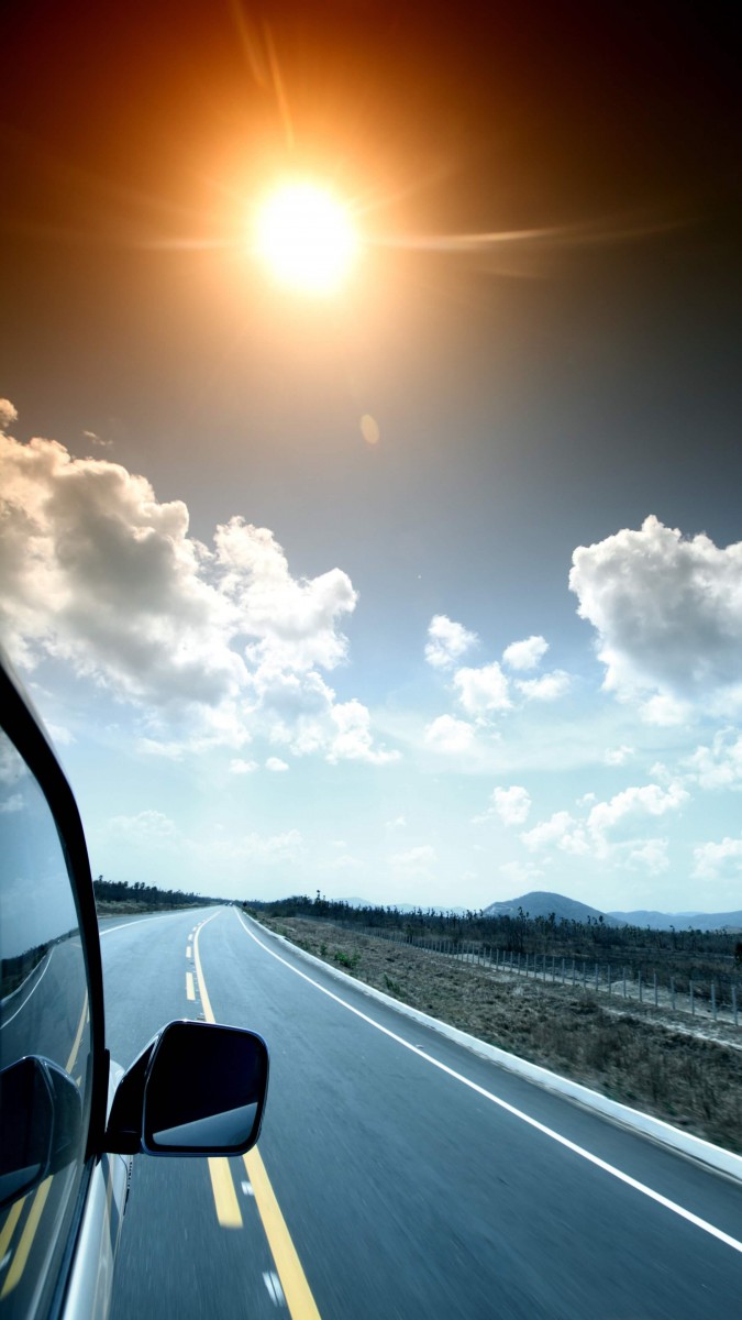 جاده-ماشین-خورشید-آسمان-طلوع