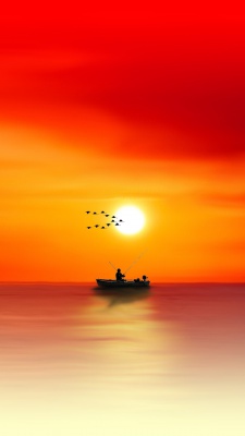 قایق-غروب-تنهایی-پرنده-ساحل-نارنجی