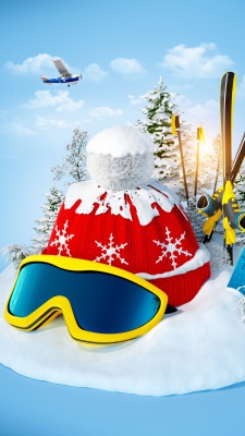 اسکی-زمستان-کلاه-قرمز-آبی